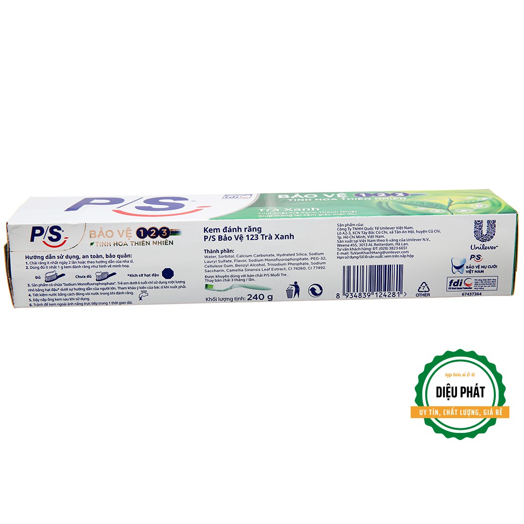 ⚡️ Kem Đánh Răng P/S Bảo Vệ 123 Trà Xanh Thanh Nhiệt 230g