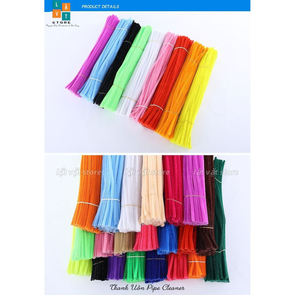 [Bảng màu 1] Thanh Pipe Cleaner dùng làm đồ uốn, đồ chơi, khung len để làm len chọc - Góc Handmade, Đồ làm DIY