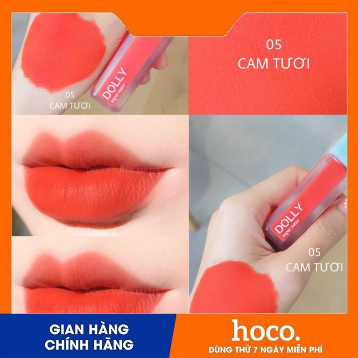 Son Dolly Super Matte mềm môi,ko chì (màu cam tươi)