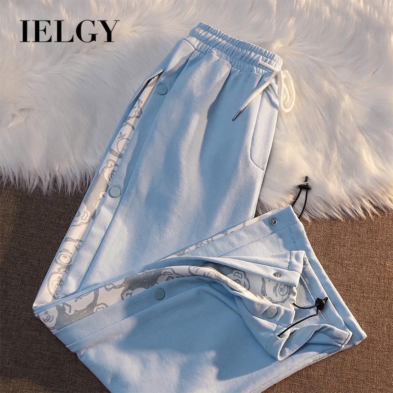 Quần dài IELGY dáng rộng thiết kế mỏng họa tiết gấu phong cách Hàn Quốc