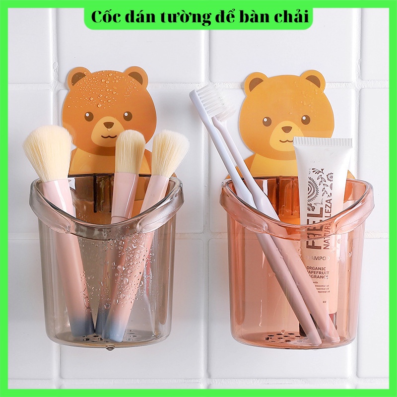 Giá treo bàn chải, cốc gấu dán tường để bàn chải đánh răng siêu xinh