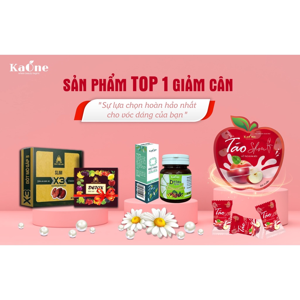 Combo giảm cân KẸO TÁO + KẸO PRO + DETOX NOW KaOne Chính Hãng