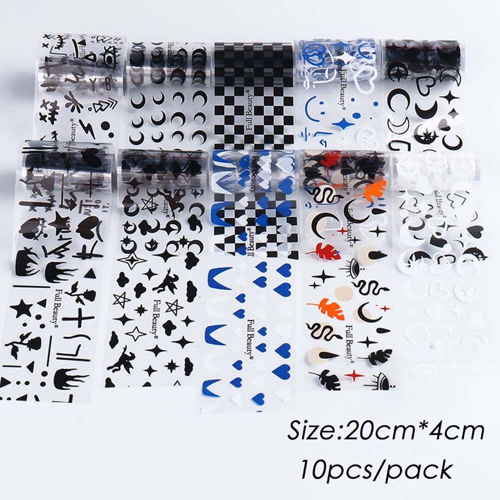 [Hàng mới về] Set 10 cuộn/ túi giấy bạc trang trí móng tay nghệ thuật tự làm hình ca rô/ mặt trăng/ ngôi sao/ rắn