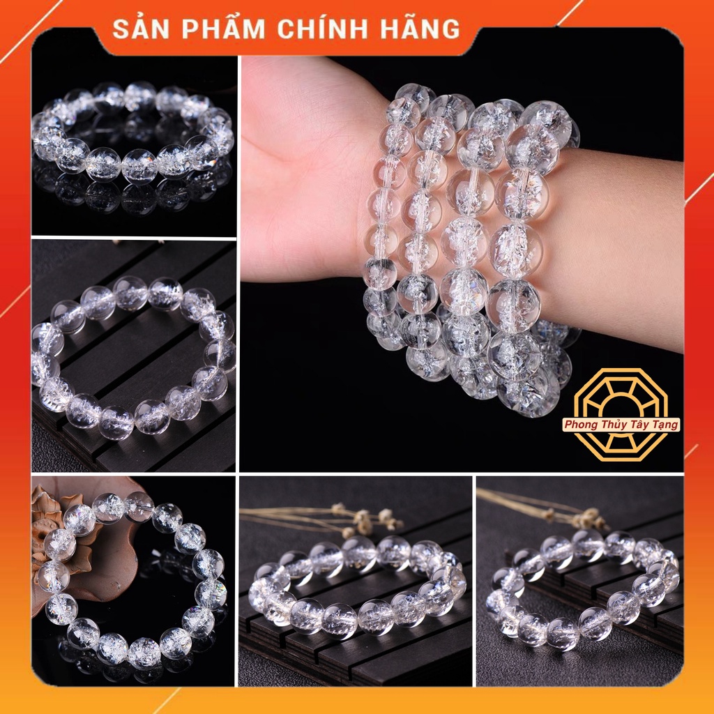 Vòng tay phong thủy Trắng Pha Lê tinh khiết bình an nam nữ mệnh Kim Thủy - tặng hộp gỗ cao cấp - Phong Thủy Tây Tạng