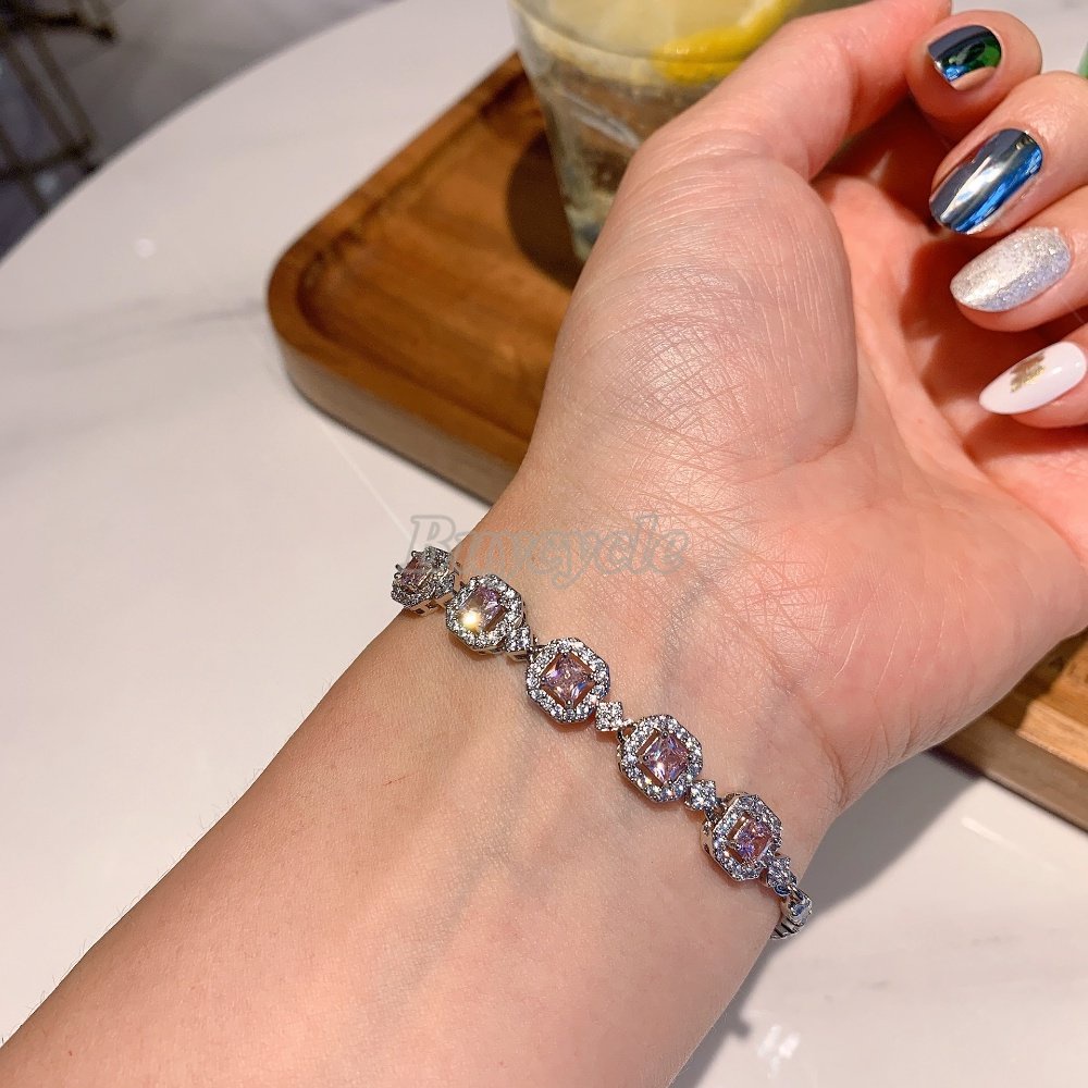 Vòng Tay Công Chúa Tourmaline Hình Vuông Đính Kim Cương Nhân Tạo Màu Sắc Thời Trang Cho Nữ