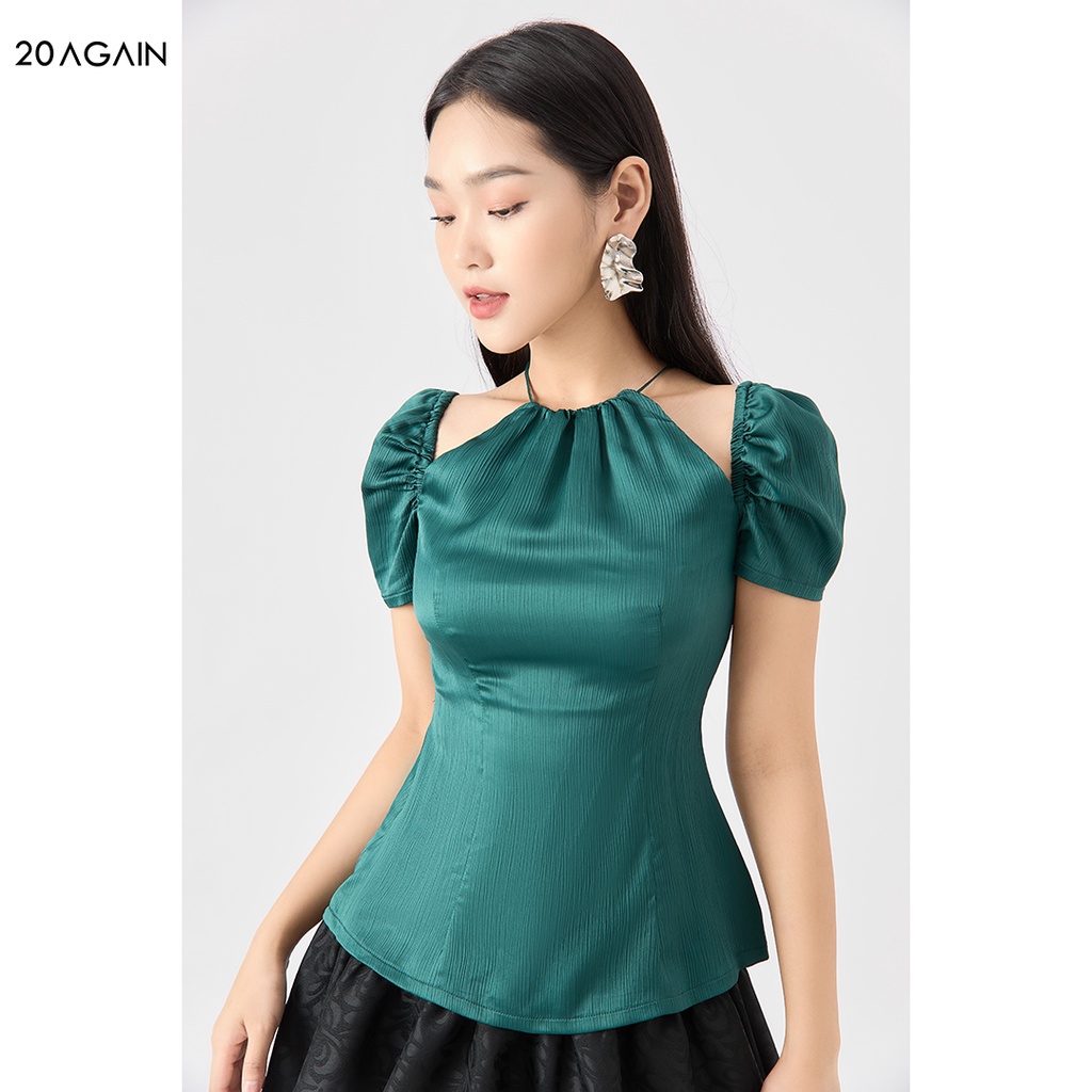 Áo sơ mi nữ cổ yếm 20AGAIN tiểu thư chất liệu lụa gân cao cấp ASA2030 | BigBuy360 - bigbuy360.vn