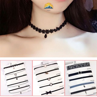 Bộ 5 dây chuyền choker vải ren nhung phối mặt hình ngôi sao thời trang phong cách cổ điển cho nữ