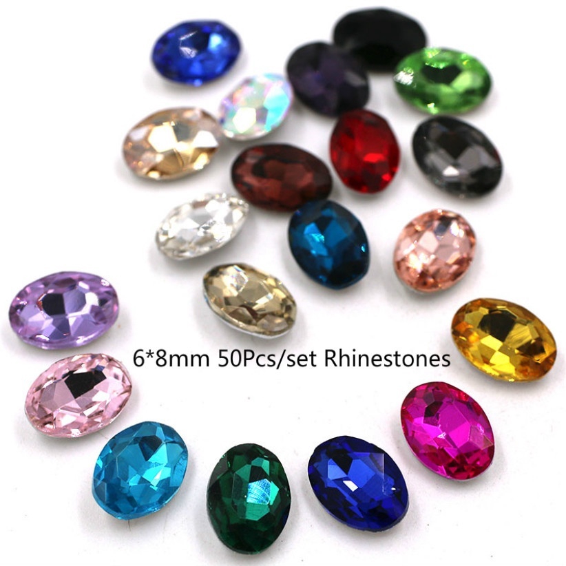 Set 50 Đá Pha Lê Hình Oval 6x8mm Đính Đá Trang Trí Quần Áo