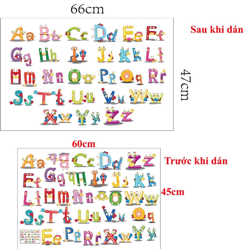 Decan dán tường, tranh trang trí tường bảng chữ cái In và chữ thường cho bé XH6220, trang trí lớp học