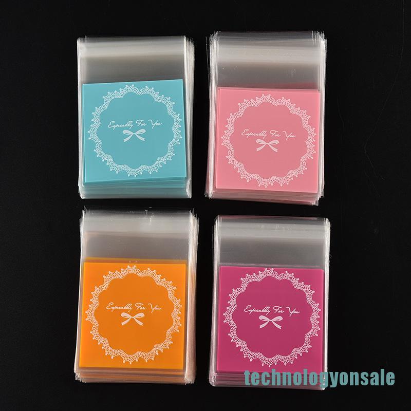 Bộ 100 túi bóng kính dán miệng họa tiết nơ đựng bánh cookie DIY
