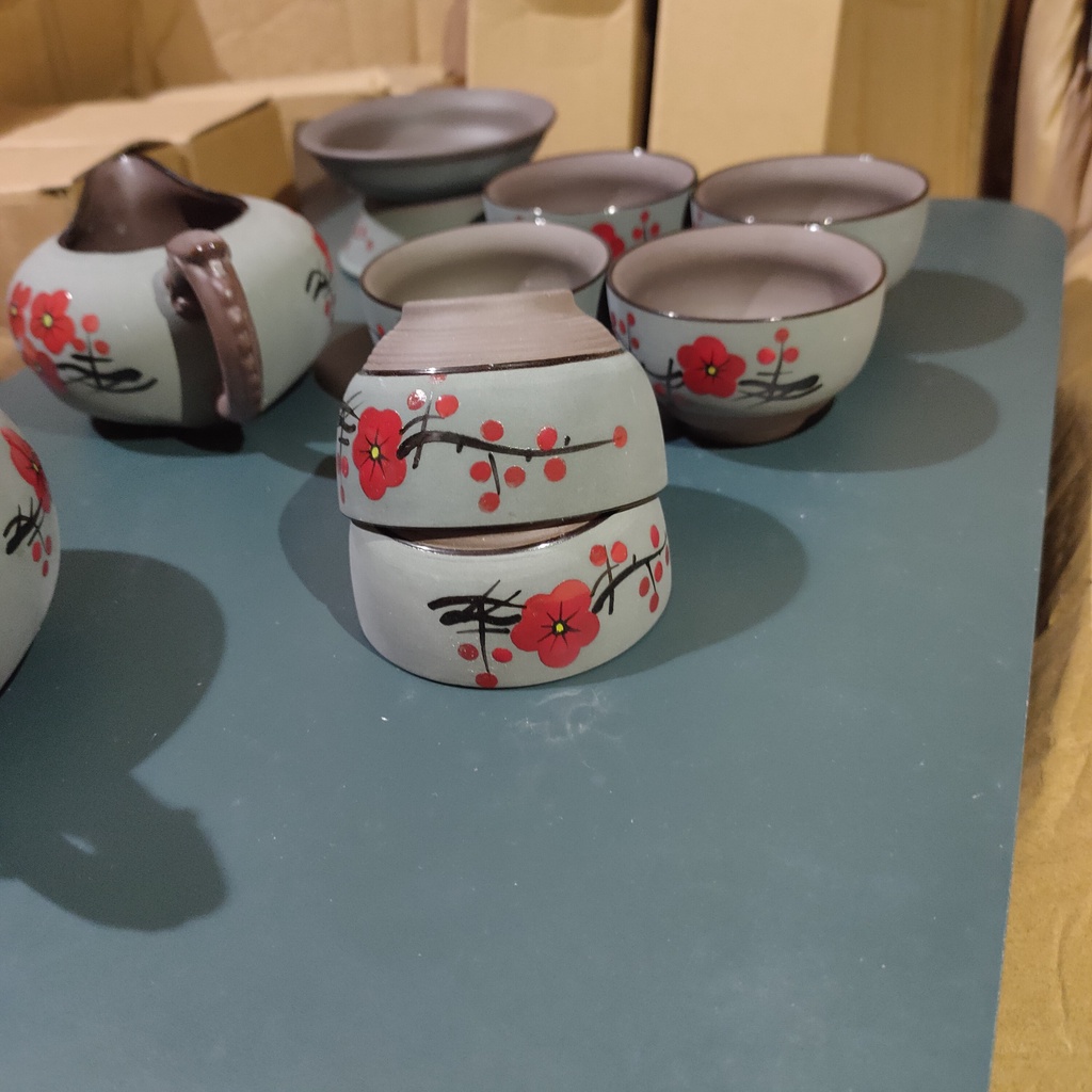 Combo bộ ấm chén trà tử sa Nghi Hưng chính hãng hoạ tiết đẹp