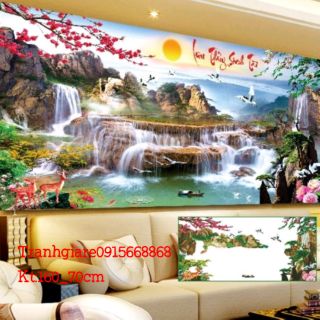 Tranh đính đá lưu thủy sinh tài tuyệt đẹp kt 160×70 cm