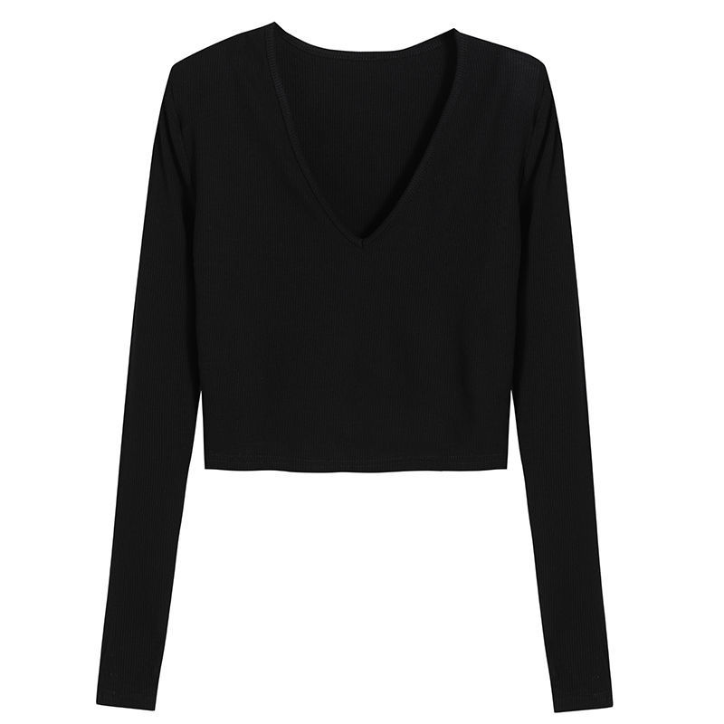 Áo thun COZOK tay dài cổ chữ V màu trơn thiết kế đơn giản