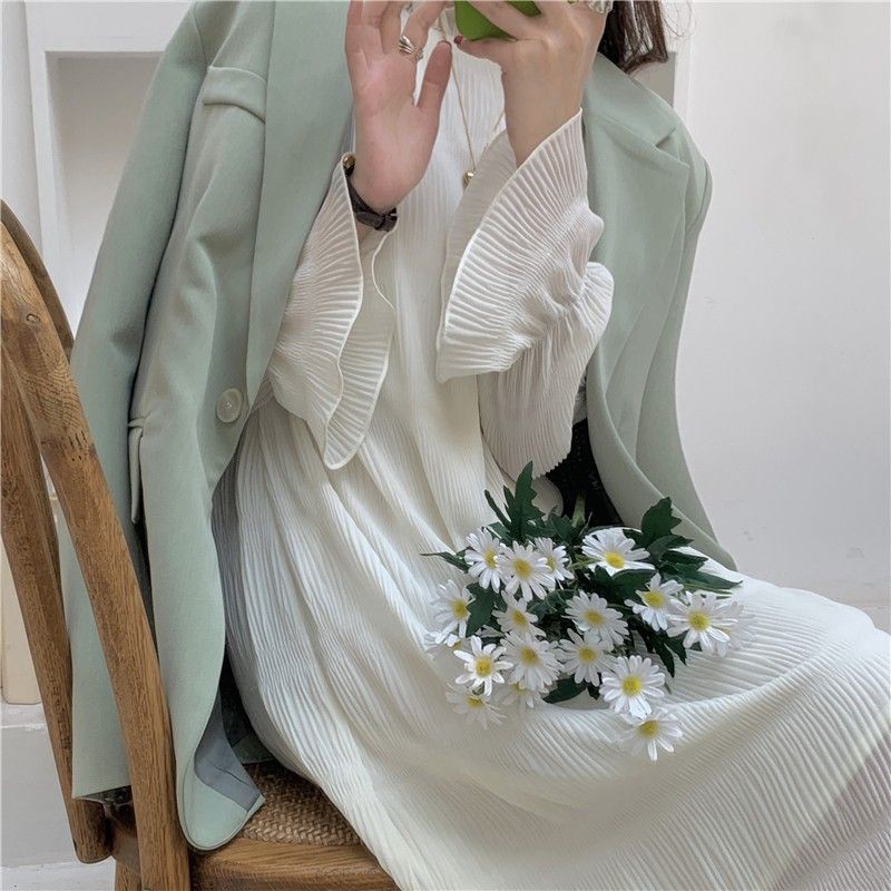 đầm váy dáng suông dài tay loe mùa thu style Hàn Quốc (Quảng Châu loại 1)