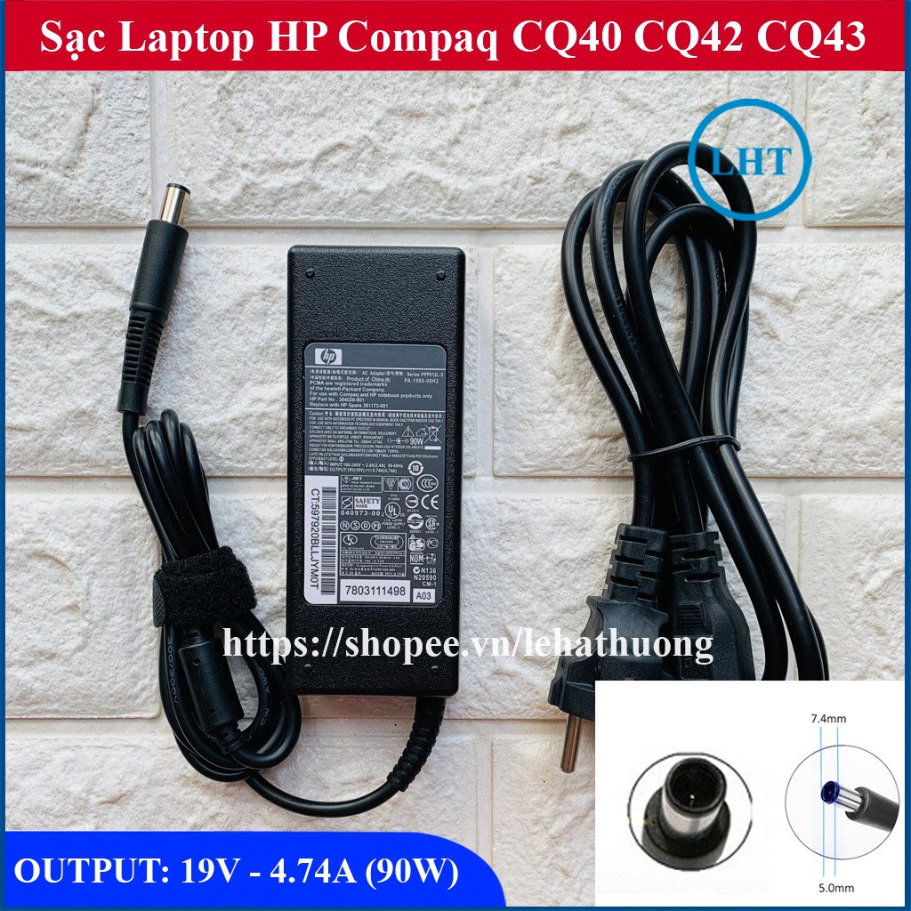 Sạc Laptop HP Compaq CQ40 CQ42 CQ43 CQ60 OUTPUT 19V - 4.74A (90W) Chân Kim To kích thước 7.4mm x 5.0mm - Hàng Nhập Khẩu