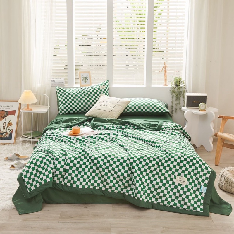 Trọn Bộ Chăn Ga Gối Cotton Đũi Thô , Chất Vải Mềm Mịn - Mẫu Kẻ Hot