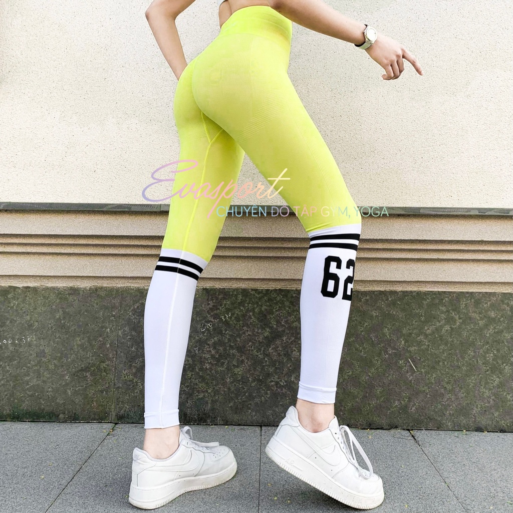 Quần Legging Cap Cao Tập Gym, Yoga, Aerobic Nữ Có Chun Mông Vải Dệt Kim, Co Giãn Tốt, Giả Tất, Nâng Mông, Tôn Vòng 3