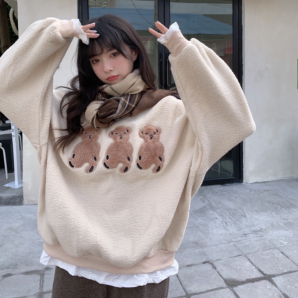 Áo sweater tay dài dáng rộng phong cách thời trang hàn quốc