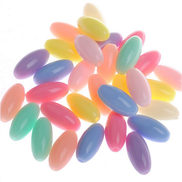 Set 50 Hạt Nhựa Hình Oval Màu Kẹo 8x14mm Làm Trang Sức Thủ Công