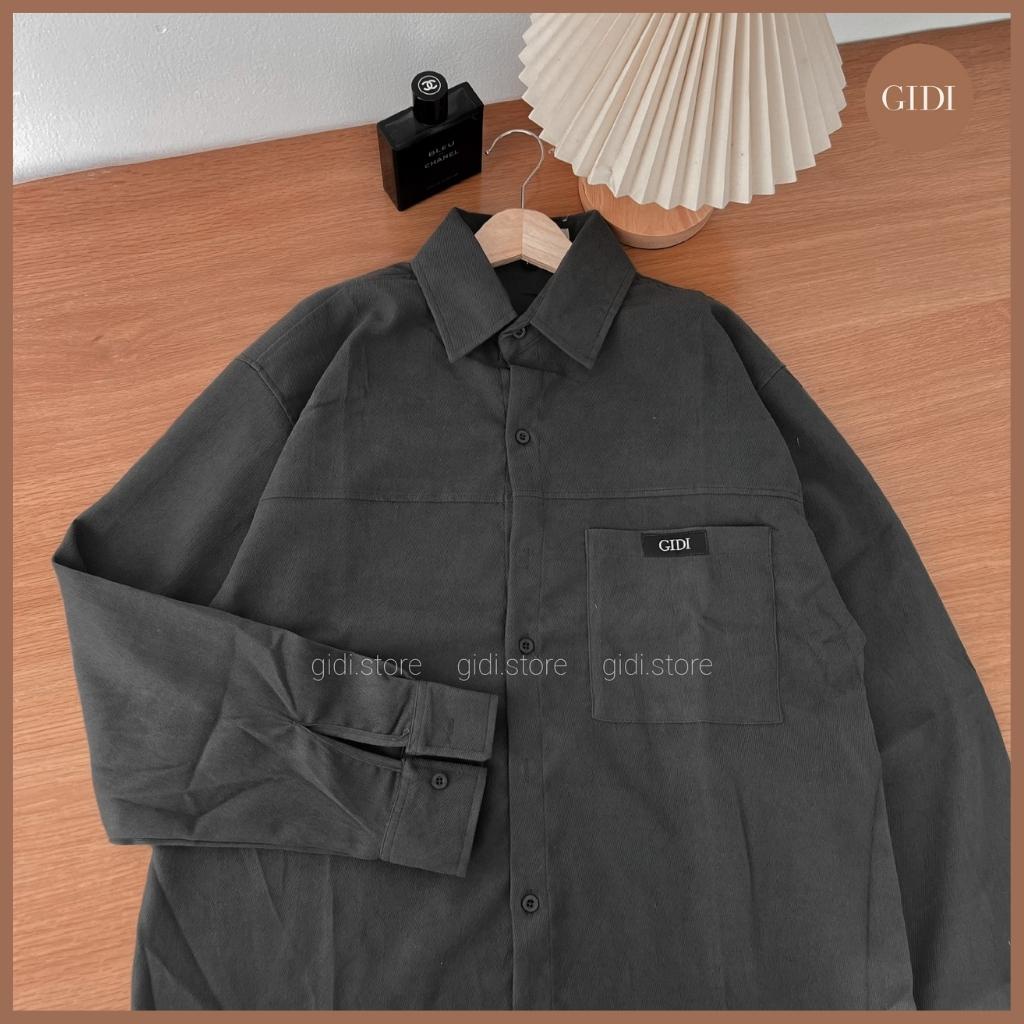 Áo Sơ Mi Tag GIDI tay dài Nam nữ Unisex Form rộng Oversize - vải nhung tăm dày dặn có túi cao cấp chính hãng Ulzzang