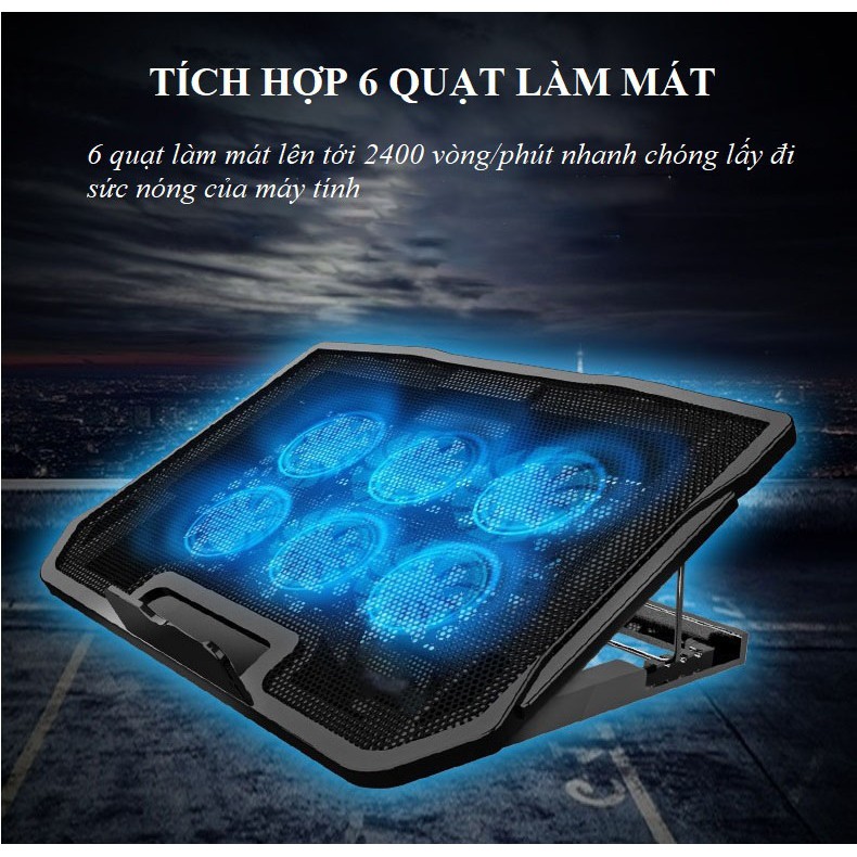 Tản Nhiệt Laptop ❤️FREESHIP❤️ Đế Tản Nhiệt Có 6 Quạt Tản Nhiệt Mạnh Mẽ - Phụ Kiện Laptop Bảo Vệ Máy Tính Bền Bỉ Hơn H9