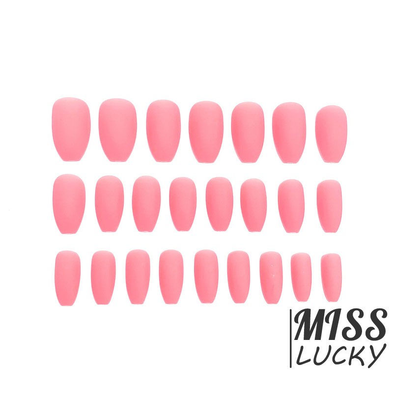 ❤HHN-VN 24pcs/box Fashion Pink Pure Color Frosted Ballet Fake Nails Medium Length Square Head Suitable Fairy Decor Manic