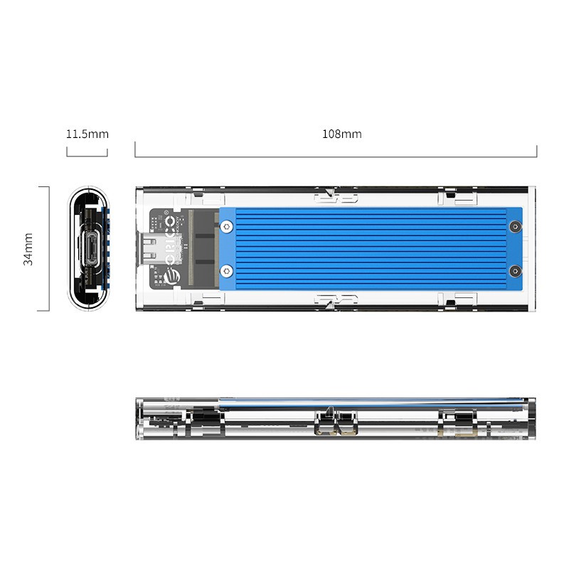 Box ổ cứng Orico SSD NVMe M.2 TCM2-C3 USB 3.1, SSD M2 NVME, M.2 SATA to USB Type-C làm ổ di động ORICO M2PV-C3 M2PF-C3