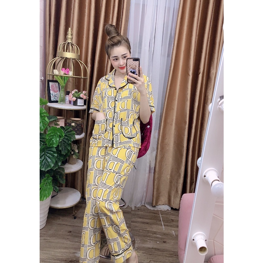 Đồ Ngủ Nữ Bộ Pijama Họa Tiết Đẹp Chất Lụa Hàn