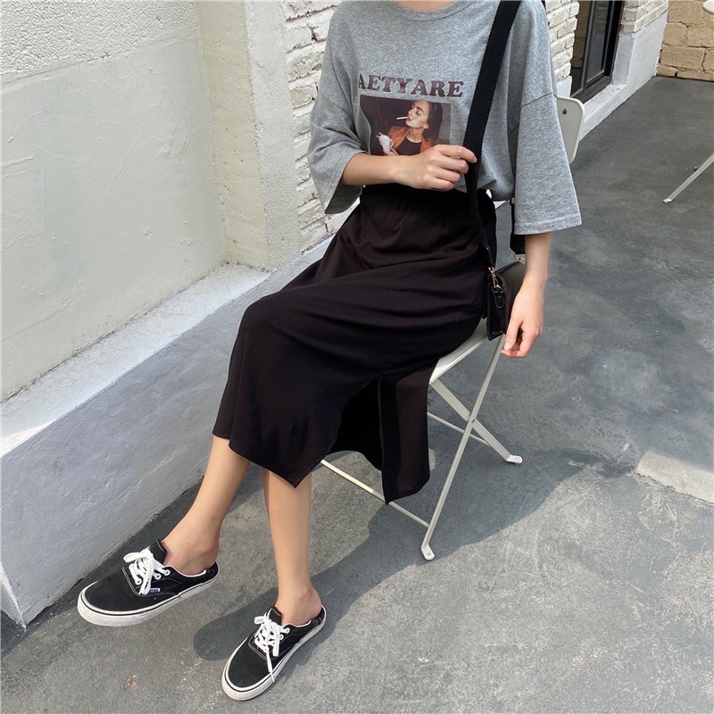 [Ảnh thật/Video] Chân váy suông cạp cao chất thun dáng dài xẻ tà Chân váy cotton trơn | BigBuy360 - bigbuy360.vn
