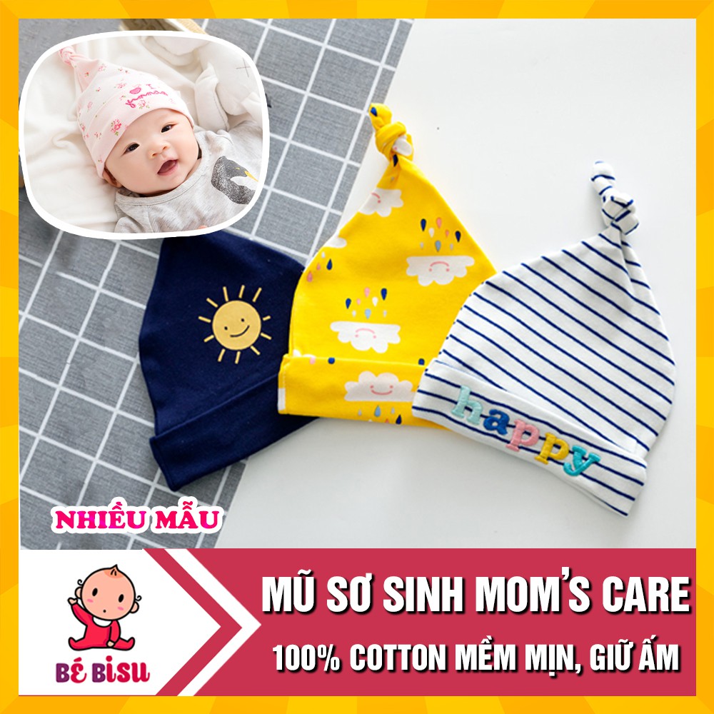 Set 3 MŨ sơ sinh MOMCARE 100% cotton mềm mịn, giữ ấm cho bé từ 0-6 tháng