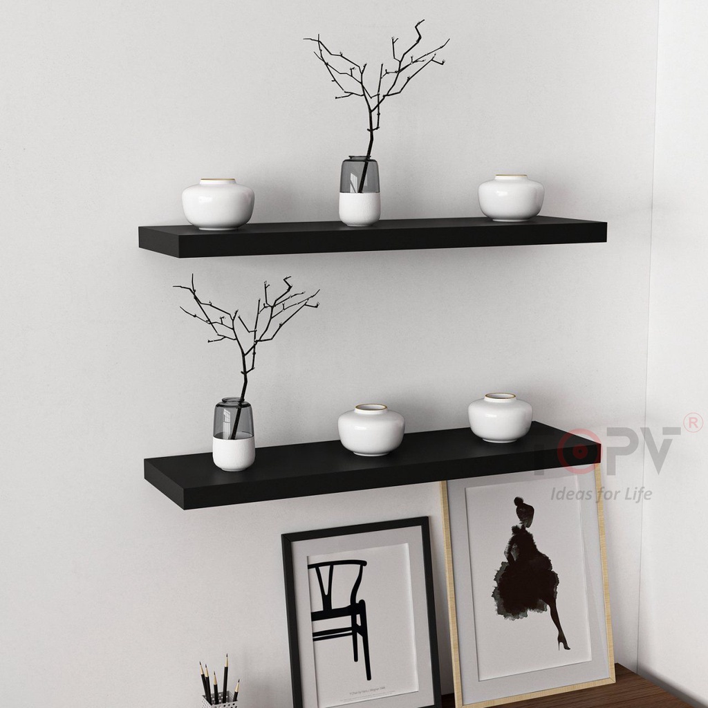 Kệ gỗ trang trí treo tường TopV decor thanh gỗ ngang gắn tường mini phòng khách phòng ngủ để cây cảnh Giá kệ xinh