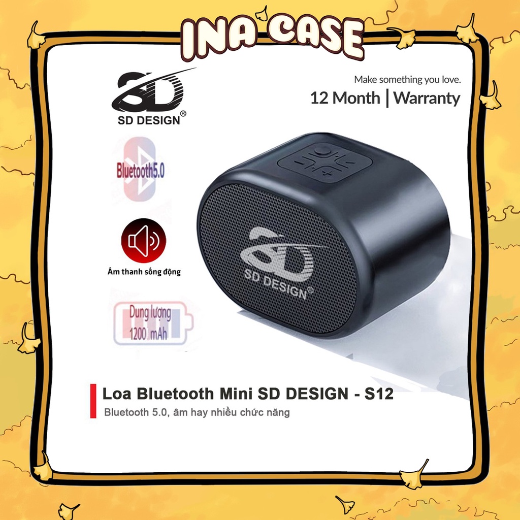 Loa Bluetooth 1200 mAh S12 Không Dây Mini Chính Hãng SD Design Nghe Nhạc Âm Thanh Chất Lượng Hỗ Trợ Cắm Thẻ Nhớ Và USB