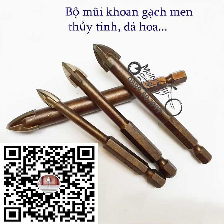 Bộ 4 mũi khoan gạch men, đá hoa, thủy tinh...chuôi lục giác màu đen