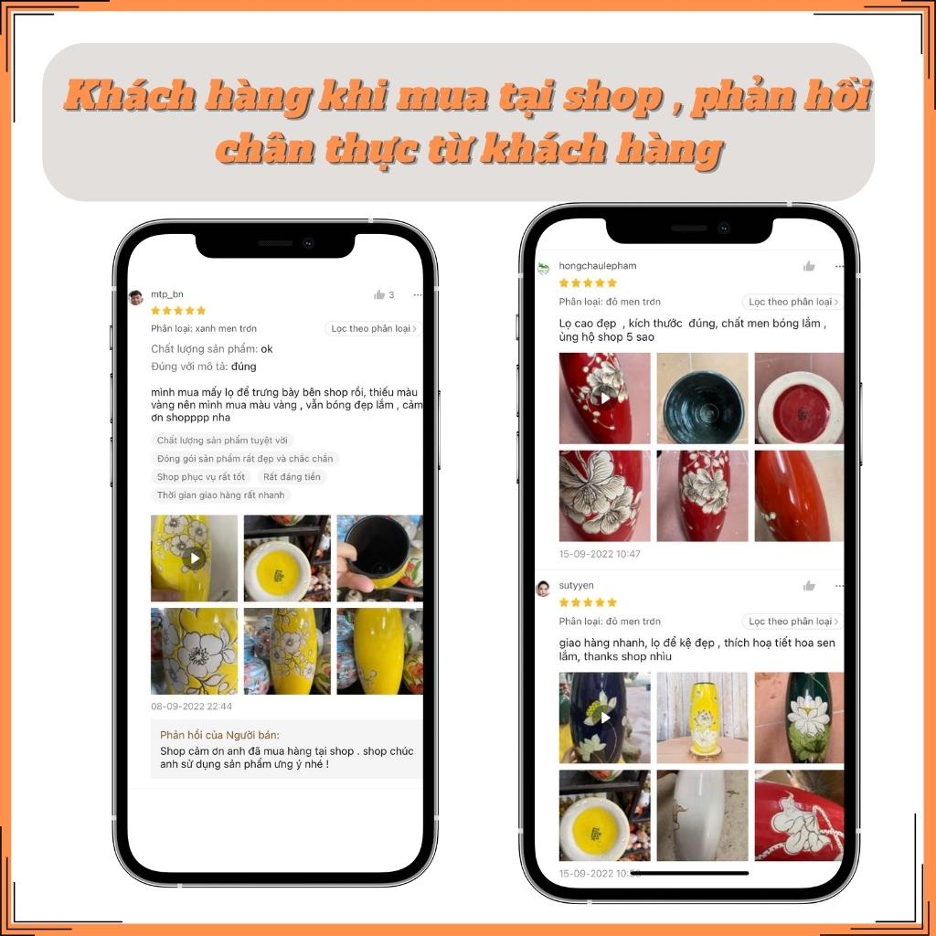 Lọ hoa gốm mộc, Bình hoa cắm đào, tuyết mai ,lựu , sen 2023 gốm sứ BÁT TRÀNG cao cấp men bóng, họa tiết mộc  H33 cm
