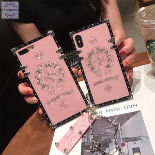 Ốp điện thoại vuông màu hồng thời trang kèm dây móc khóa cho Huawei Mate 10/10Pro/20/20Pro Nova 2s/3e P20Youth Glory10