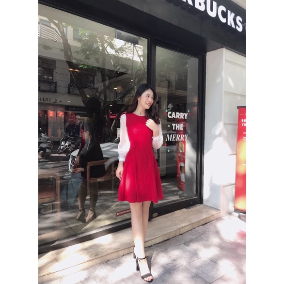  Váy Thiết Kế Nhung Mỏng Tay Voan - G022 | BigBuy360 - bigbuy360.vn