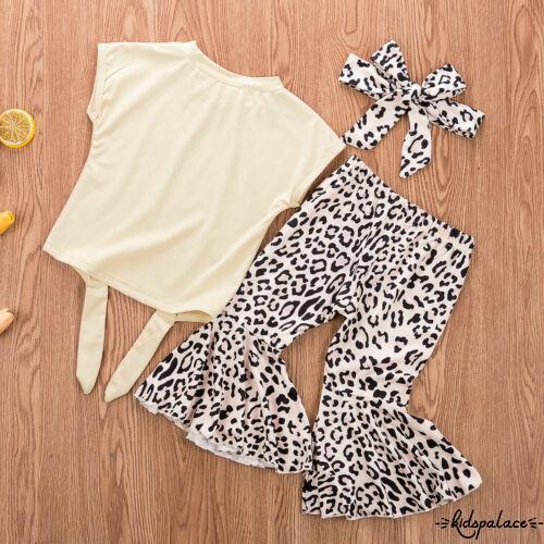 ➤♕❀❤Toddler Kids Girl Fashion Clothes Tops+Leopard Trousers+Headband Outfits Set