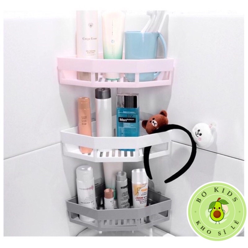 Kệ Góc Tam Giác Bằng Nhựa Để Đồ Dùng Cho Phòng Tắm Tiện Lợi, Dễ Sử Dụng, Không Cần Khoan Tường