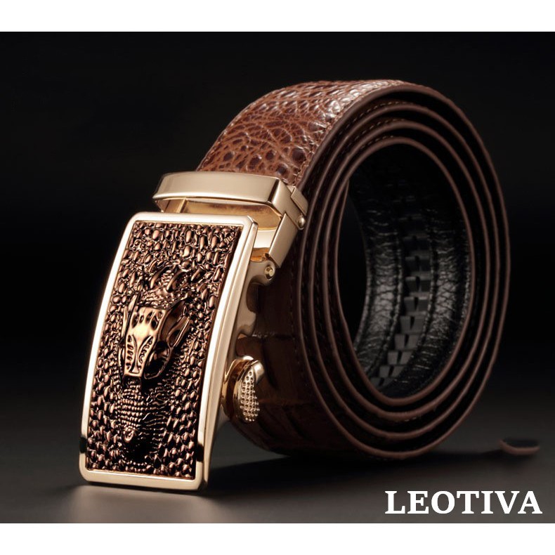 Thắt lưng dây nịt nam da bò 2 lớp dập vân cá sấu 3D LEOTIVA 301