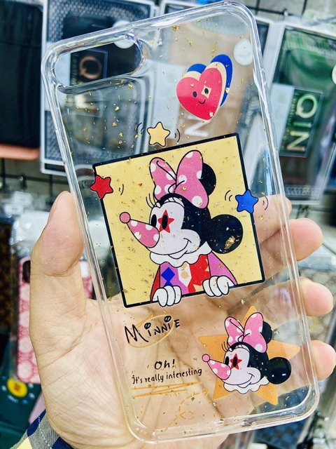 Ốp lưng trong suốt nhũ vàng hình Micky đủ mã iPhone