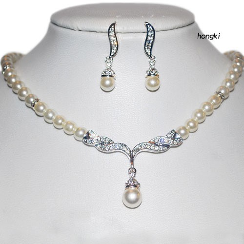 Bộ Dây Chuyền + Khuyên Tai Hình Cánh Thiên Thần Đính Ngọc Trai Mô Phỏng