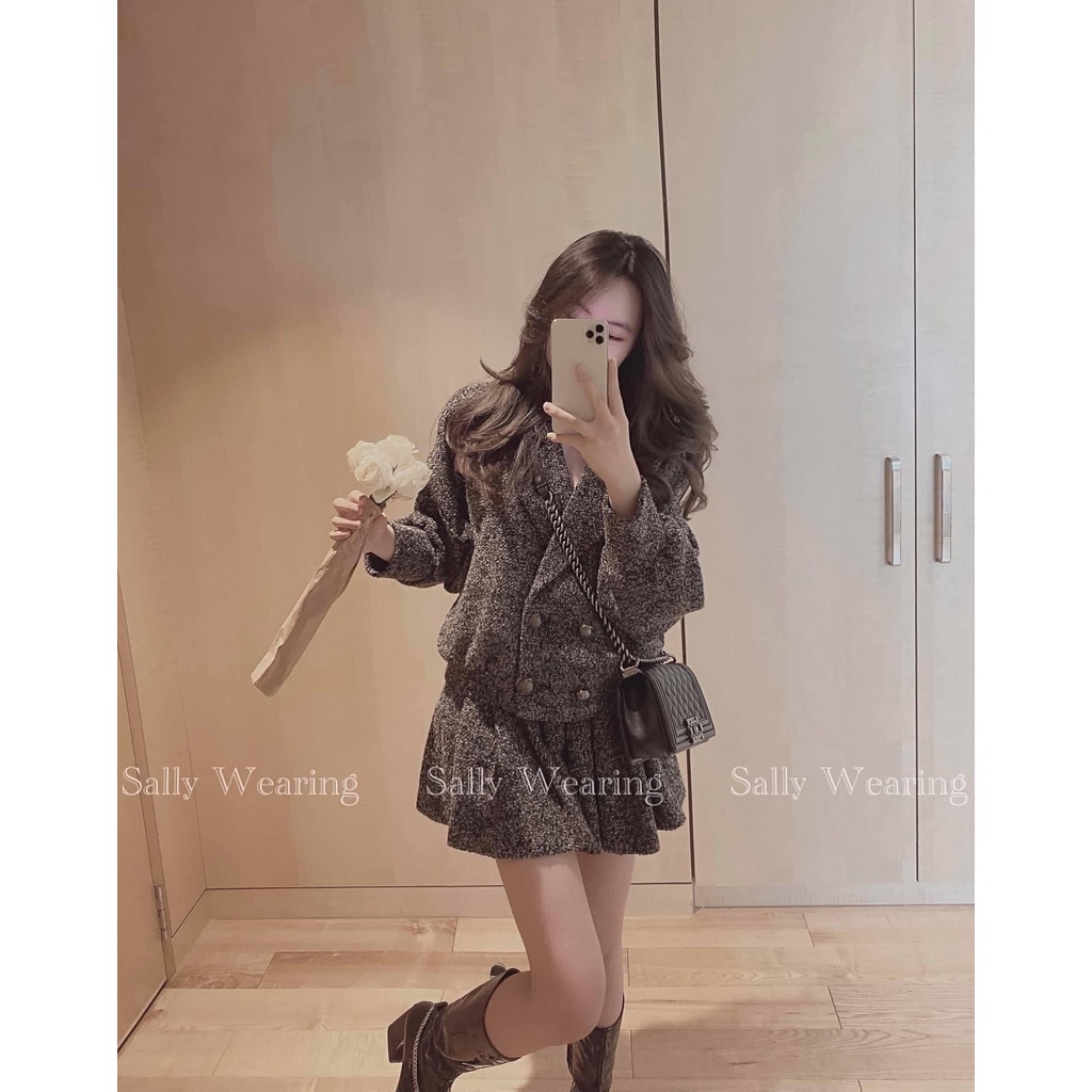 [HÀNG LOẠI 1] Sét Dạ Tiêu Áo Rơi + Chân Váy Xếp Ly