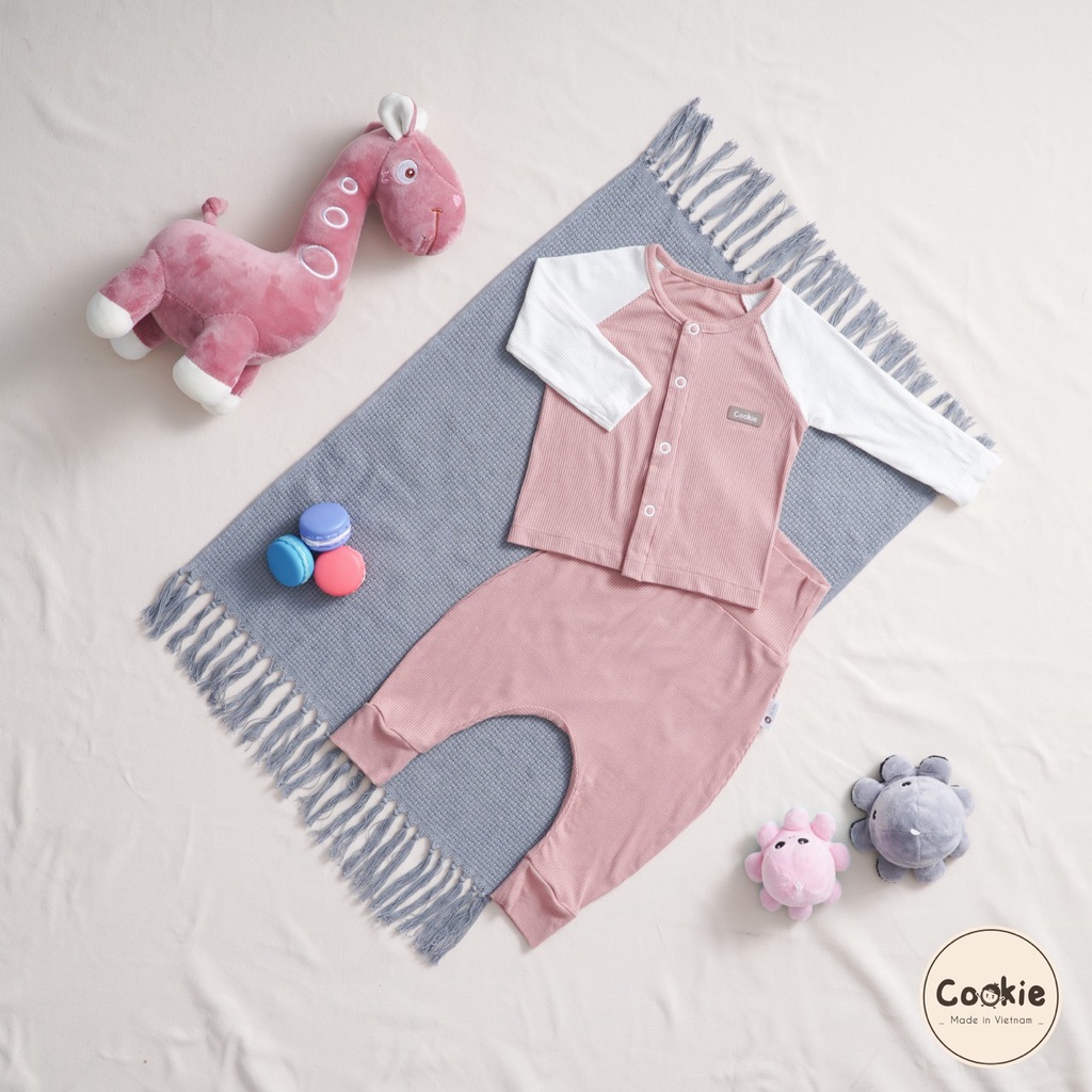 Bộ dài tay sơ sinh PHối tay cho bé chất vải tăm mềm Cookie