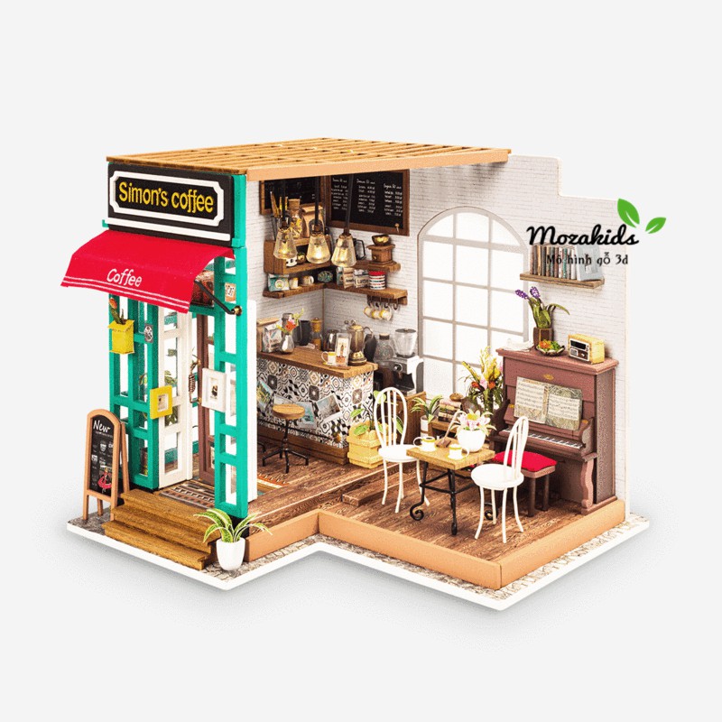 [BẢN QUỐC TẾ TIẾNG ANH] Đồ chơi lắp ráp gỗ 3D Mô hình DIY Doll House Simon's Coffee Kèm đèn LED