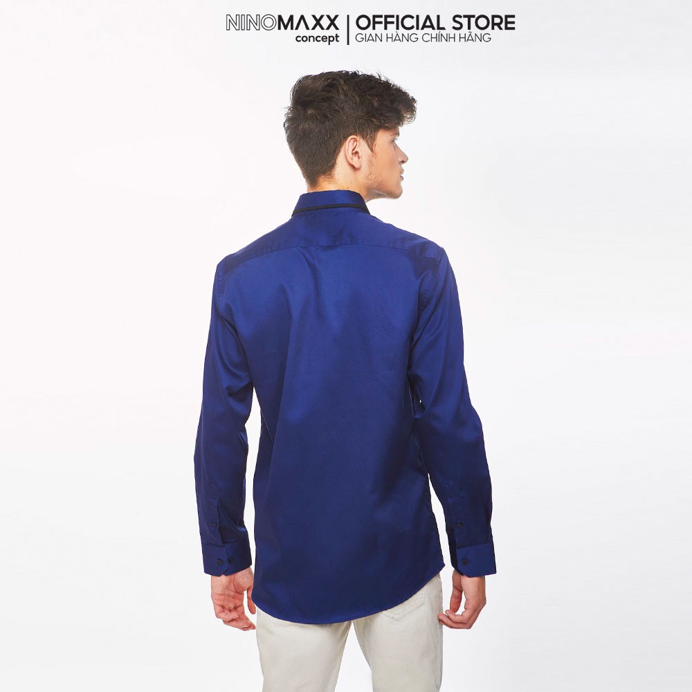 N&amp;M Áo Sơ Mi Nam dài tay cổ bẻ màu xanh tím than 100% cotton 1902026