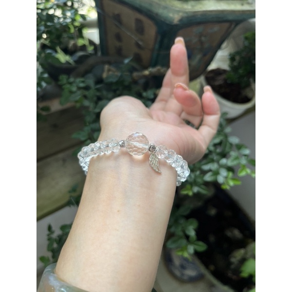 Vòng tay T.A trắng giác size 9li mix hạt 14 li cùng loại