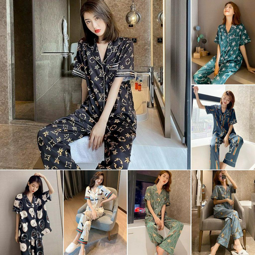 Bộ Đồ Ngủ Lụa Bóng Thời Trang Cho Nữ