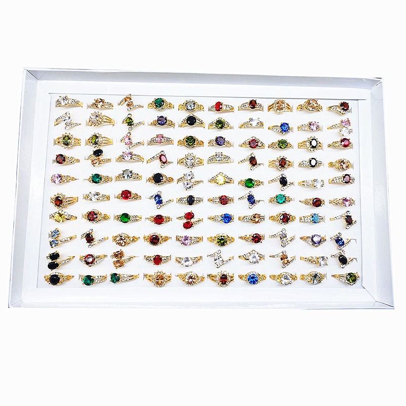 Set 20 Nhẫn Mạ Vàng Đính Đá Zircon Nhiều Màu Thời Trang