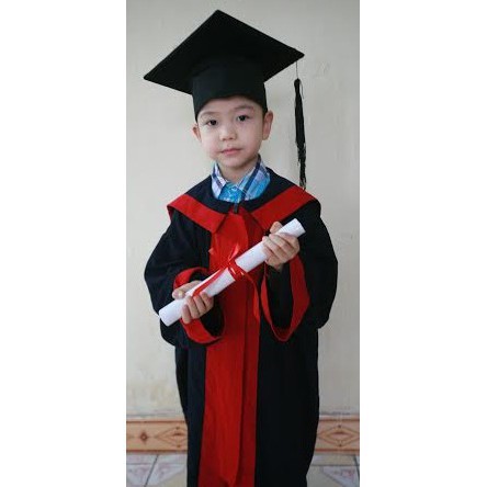 Bộ lễ phục áo mũ cử nhân tốt nghiệp đủ các size Mầm non, tiểu học, thcs, thpt, đại học cao đẳng xanh than vạt đỏ Q