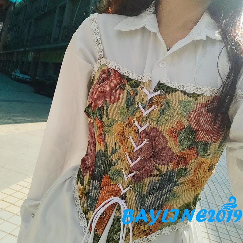 BAY-Women’s Vintage Jacquard Bandage Camisole Sexy Boat Neck Flounce Irregular Suspender Corset